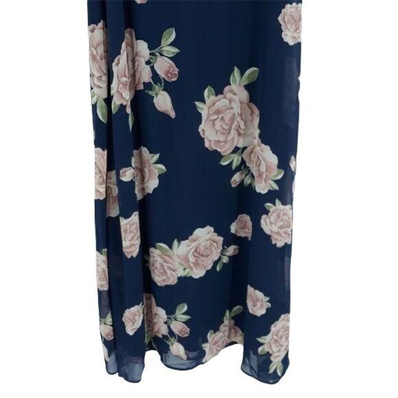 Lulu's Dress The Very Thought Of You 539682 Flounce Shawl Floral Gown Navy Sz S - Picture 7 of 16